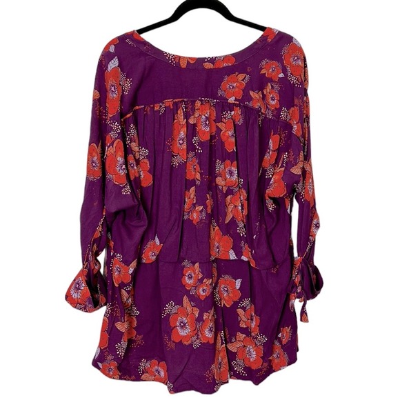 Free People Tuscan Dreams Plum Wrap Floral Blouse woman’s size large - Picture 5 of 5